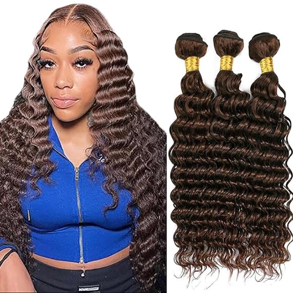 Shoaiye #4 Dark Brown Bundles Human Hair Deep Wave Weave