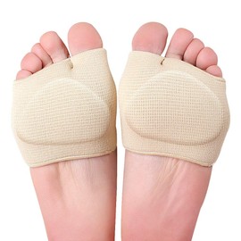 Metatarsal Pads, 1 Pair Foot Cushions Gel Sleeve Half Sock Supports Forefoot Prevent Calluses Blisters Feet Care (Beige, S (Pair))