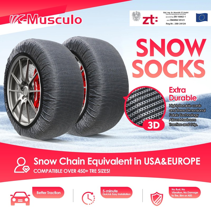 K-Musculo Snow Socks for Tires, Snow Socks Snow Chain for