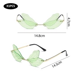 BEIBXHQQ 1 Piece Dragonfly Sunglasses, Wing Sunglasses, Gradient Sunglasses, Women's Rimless Glasses, Colorful Beach Glasses, Trendy Fashion Glasses (Green)