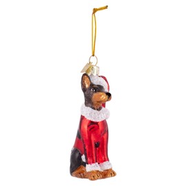 Noble Gems™ Glass Doberman With Santa Suit Ornament
