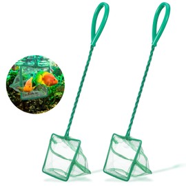 2 PCS 4 Inch Fish Net Aquarium, Green Square Fish Tank Net Fine Mesh Quick Catch Fish Nets Aquarium Fishes Nets with 9.8 Inch Braided Metal Handle for Fishes Tanks Small Ponds and Pools