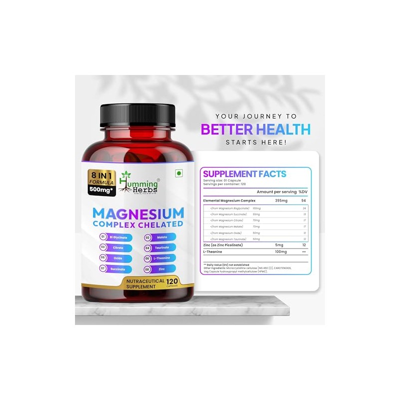 Humming Herbs Suplemento Quelado de Complejo de Magnesio 500 Mg: