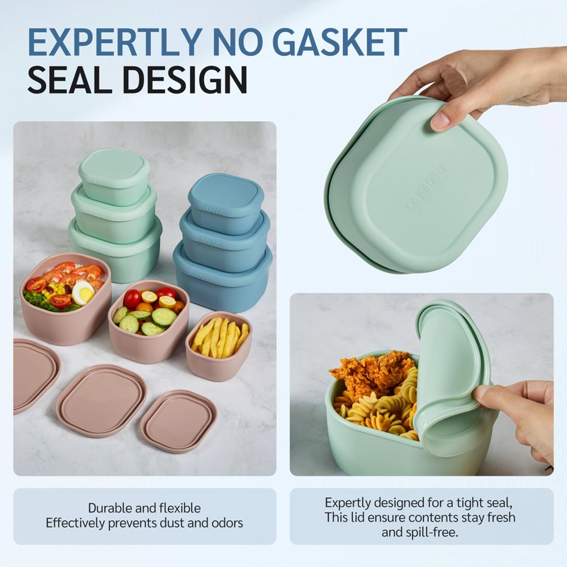 ISSEVE 6Pcs/Set Nesting Silicone Food Storage Containers with Lids, BPA