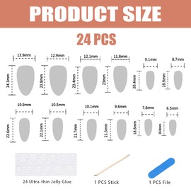 24pcs Almond Chrome White Press On Nails - Glazed French Tip Fake Nails - Almond False Nail - French Tip for Women Girls