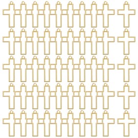 M METERXITY 50-Pack Open Bezels for Resin, Cross Shape Open Back Bezel Pendants for Resin Jewelry Making/DIY Earrings Necklace, Alloy Hollow Frame Pendants [Gold Tone]