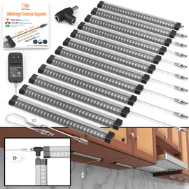 EBD LED Light Bar Built-in Adjustable Cable 12 Pcs Corner Input Under-Counter Light fixtures Work Bench linkable Touch Lights 3000K 5400 Lm Super Bright for Pantry Garage Shelves Closet Shelf