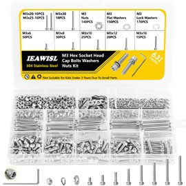 631 Piece M3 Screws Nuts Assortment Set, Stainless Steel Cylinder Screws Hexagon Socket Screws with Nuts and Washers Set - M3 x 6 mm/8 mm/10 mm/12 mm/16 mm/20 mm/25 mm/30 mm