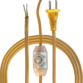 Royal Designs, Inc. Lamp Cord Molded Plug with Dimmer Switch, Stripped Ends Ready for Wiring, 8 ft Long, Gold, SPT-1 UL Listed (CO-5001D-GL-8-1)