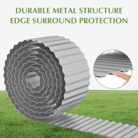 Metal Garden Edging Border, Corrugated Steel Landscaping, DIY for Lawn (Silver, 8 Inch x 20FT)