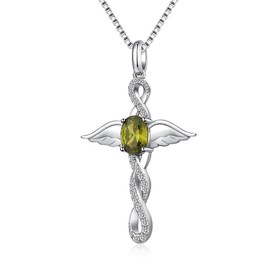 Cross Necklace Angel Wing Cross Necklace for Women Wing Cross Necklace Diamond Cubic Zirconia Birthstone Infinity Cross Necklace for Women August Birthstone Necklace Olive Green Cross Jewelry