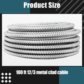 Kingdder 100 FT 12/3 Metal Cable with Ground – 12 Gauge Clad Electrical Wire with Aluminum Armor, Solid Copper Conductors for Indoor Outdoor Commercial Use