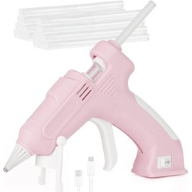 Rimyew Cordless Hot Glue Gun and Sticks Set, Cordless Glue Gun for Craft, Cordless Hot Glue Gun Mini, Wood, Glass, DIY Arts, School, and Home Projects Quick Repairs Hot Glue Gun Kit Low Temp(Pink)