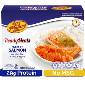 KJ Poultry Kosher Ready Meals - Salmon Fillet Fish, Parve MRE Meal Ready to Eat, Protein Food, Halal, (1 Pack) Prepared Entree Fully Cooked, Shelf Stable Microwave Dinner, Travel, Military, Camping