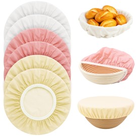 Mispudin Pack of 6 Covers for Food Bread, Fermentation Film for Bread, Reusable, Fermentation Foil Dough for Covering, Elastic - Baking Accessories, Proofing Basket (White, Almond, Pink)