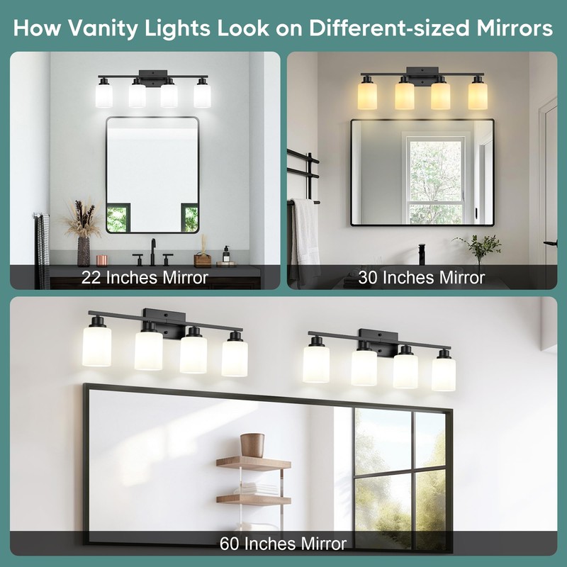 Ascher Bathroom Light Fixtures, 4-Light Vanity Light Over Mirror, Matte