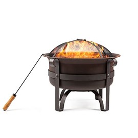 Cast Iron Fire Pits, Outdoor Round Wood Burning Fire Pit Bowl with Mesh Screen,Fireplace Poker,23.5Inch