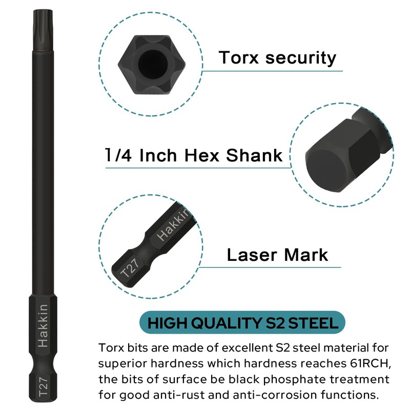 Torx Bit Set Hakkin 13Pcs Phosphate Treatment 100mm Long Torx