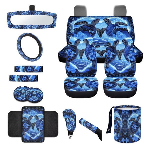 Wanyint Sea Turtle Blue 14 PCS Car Seat Covers Set,