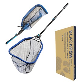 Black Paw Fish Landing Ne Easy Fold Square Sliding Net Rubber Coated 3-D Net Bag, Super Strong, Telescopic Pole Handle, Extend to 83 Inch