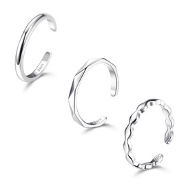 JOERICA 3 Pcs 925 Sterling Silver Toe Rings for Women - Open Adjustable African Minimalistic Celtic Turquoise Band Foot Jewelry Set