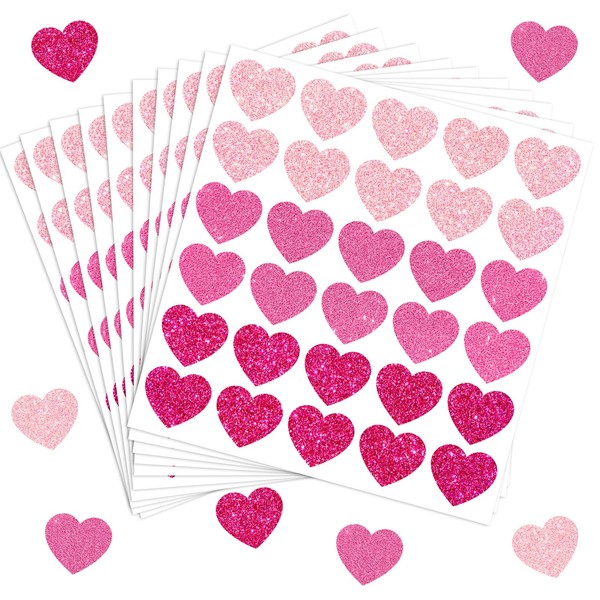JarThenaAMCS 300Pcs Glitter Pink Heart Stickers 1.5 Inch Sparking Adhesive