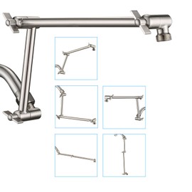 PDPBath Brass 16 Inch Shower Head Extension Arm, Upgrade Flexible Height & Angle Adjustable Shower Arm Extender with Lock Joints, for Fixed Shower Head & Handheld Shower Head, Brushed Nickel