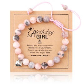 Xialvyu Girl Birthday Gifts, Bracelets for Teenage Girls, Pink Natural Stone Bracelet Gifts for Teenage Girls with Heart Charm for Girls