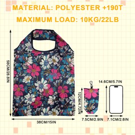 PENGJINYU 6 Pcs Reusable Shopping Bags Foldable,Grocery Bags in Pocket,Waterproof and Machine Washable,Eco-friendly Travel Recycle Polyester Tote Bags for Daily Shopping Supplies load