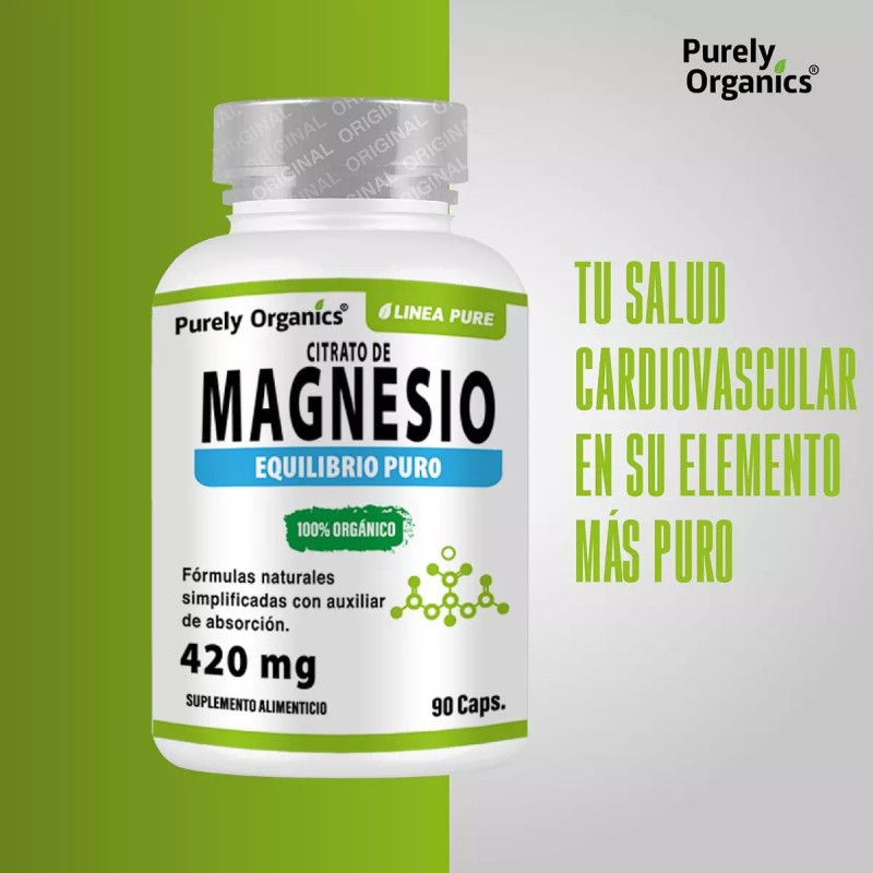Purely Organics Magnesio Citrato, 90 Cápsulas. Purely Organics. Sabor Sin