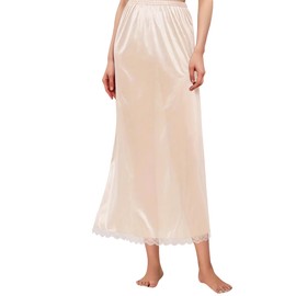 Girstunm Half Briefs for Women Long Underskirt Antistatic Lace Bottoming Skirt Briefs for Underdresses, 79 cm-Beige