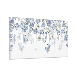 Hydrangea Blue Flowers Watercolor Floral Light Switch Covers Quad Toggle Electrical Faceplate 4 Gang Wall Plate Decorative Switch Plates for Bed Room Living Room Decor