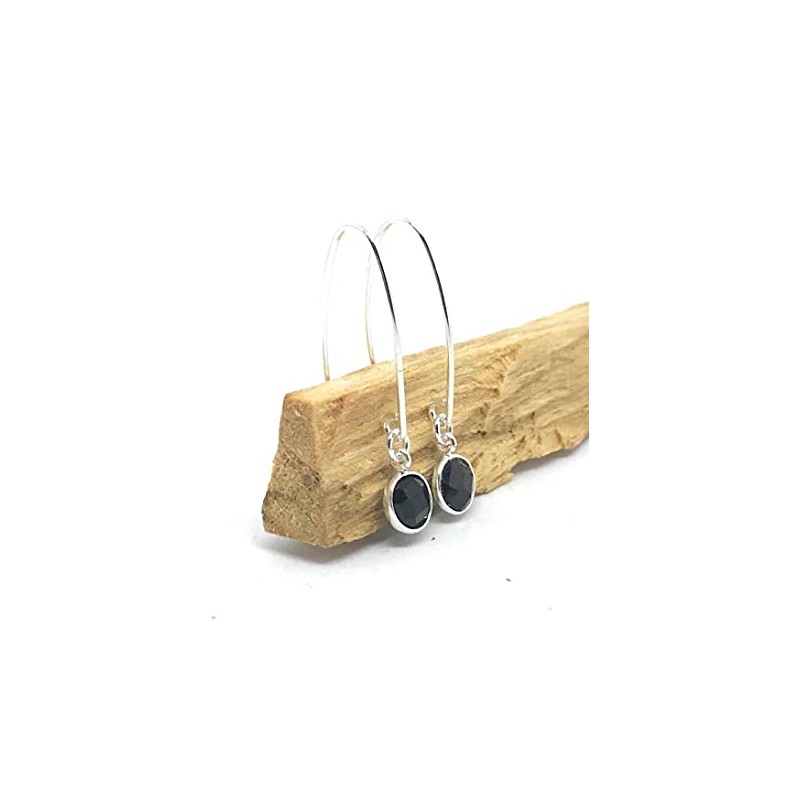 925 Sterling Silver Ear Hooks 6 mm Natural Stone Onyx