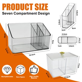 HEKOBAG Pack of 2 Cosmetic Storage Boxes Plastic Make Up Organiser Small Bathroom Cosmetic Storage with 2 Dividers Dressing Table Storage Boxes with Cotton Buds Container for Brush Eyeliners