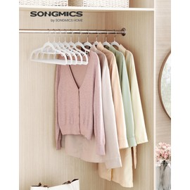 SONGMICS Pack of 50 Coat Hangers, Heavy-Duty Plastic Hangers with Non-Slip Design, Space-Saving Clothes Hangers, 0.2 Inches Thickness, 360° Swivel Hook, 16.5 Inches Wide, White UCRP20WT50