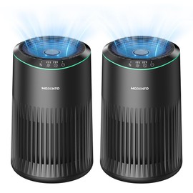 MORENTO Air Purifiers for Home, Air Purifier for Smoke Pet Dander Odors with Fragrance Sponge, Small Air Purifier with Sleep Mode for Bedroom Office, Blue Ambient Light, MR2566, Black, 2 Pack