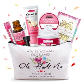Regalos para mujeres, regalos de cumpleaños, regalos de amistad para mujeres, regalos de tamaño de viaje de coco y vainilla de spa para su mamá, hermana y amigas, ideas únicas de set de regalo para