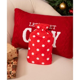 HomeTop Premium Classic Rubber Hot or Cold Water Bottle with Soft Fleece Cover (2 Liters, Red/Red Polka Dot)