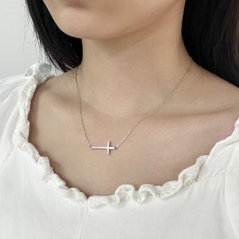 Cross Choker Necklace for Women 925 Sterling Silver Sideways Cross Necklace Minimal Everyday Jewelry Gift