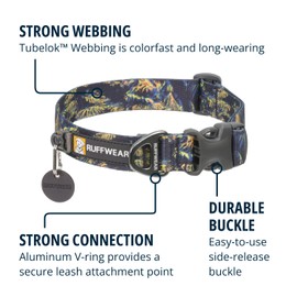 RUFFWEAR Front Range Large Dog Collar, Pet Dog Collar with Aluminum V-ring Dog Lead Attachment, Comfortable & Strong with Side Buckle & Webbing for Dog Walking, Size L (51-66cm), Deep Jungle
