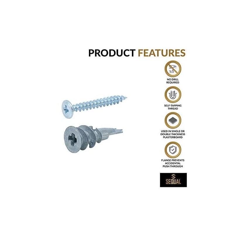 SEQUAL® Metal Driva Plasterboard Fixings & Screws (Pack of 50),
