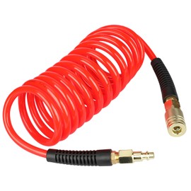 YOTOO Polyurethane Recoil Air Hose 1/4" Inner Diameter by 10' Long with Bend Restrictor, 1/4" Industrial Quick Coupler and Plug, Red