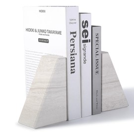 Marble Book Ends for Heavy Books, Decorative Bookends for Shelves, Durable and Heavy-Duty Bookends for Hardback Book & CDS, Off-White Unique Books Stopper & Holder, Set of 2