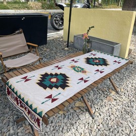 Table Runner, Kilim Pattern, Ortega Pattern, Ethnic, Camping, Outdoor, Picnic, Placemat, Stylish, 17.7 x 53.1 inches (45 x 135 cm)