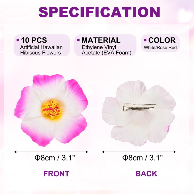 PATIKIL Hawaiian Hibiscus Flowers, 10 Pack Artificial Flowers Hair Clip