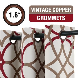 H.VERSAILTEX Printed Design Blackout Curtains for Bedroom 96 Inch Length Thermal Insulated Curtains for Bedroom Living Room Modern Grommet Window Drapes 2 Panels Set, Taupe and Red