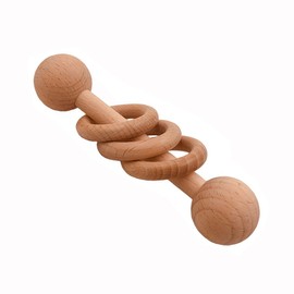 Alenybeby Beech Wood Rattle Teethers Chew Wood Beads Rattling Teething Montessori Toys Wooden Rings Teethers (1pcs)