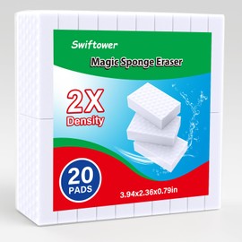 Swiftower 20 Pack Magic Sponges Erasers, 2X Density Long Lasting Melamine Sponge in Bulk, Household Cleaning Supplies, Kitchen Sponge for Bathroom, Wall, Shoe, Car, Dish, Sink, Shower Cleaner Tool