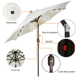 Blissun 9 ft Solar Umbrella, 32 LED Lighted Patio Umbrella, Table Market Umbrella, Outdoor Umbrella for Garden, Deck, Backyard, Pool and Beach (Cream White)