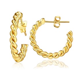 Twisted Hoop Earrings for Women,14K Gold Plated Chunky Small Huggie Hoop Earrings Gift for Her, Copper, other